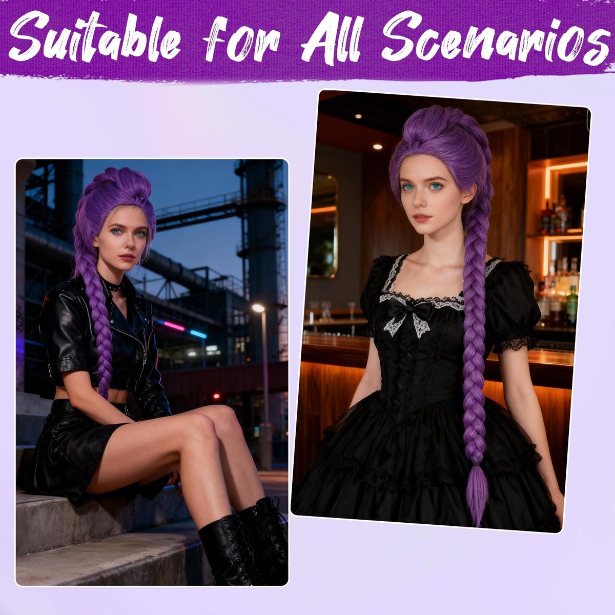 AD ADASTONE Long Purple Braid Wig - 24 Inch Clip-In Ponytail Extension, Synthetic Mermaid Hair for Cosplay & Halloween Avelisse