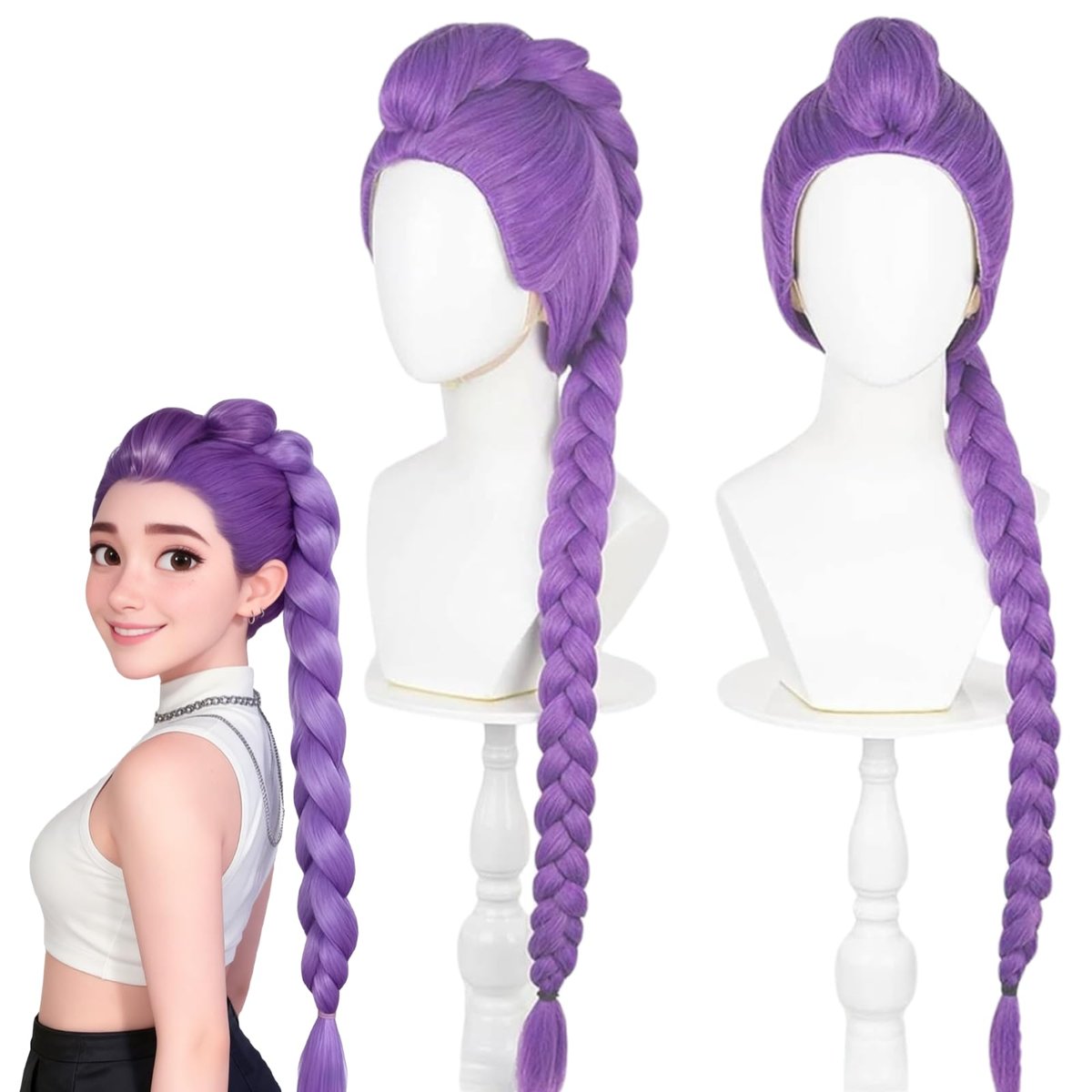 AD ADASTONE Long Purple Braid Wig - 24 Inch Clip-In Ponytail Extension, Synthetic Mermaid Hair for Cosplay & Halloween Avelisse