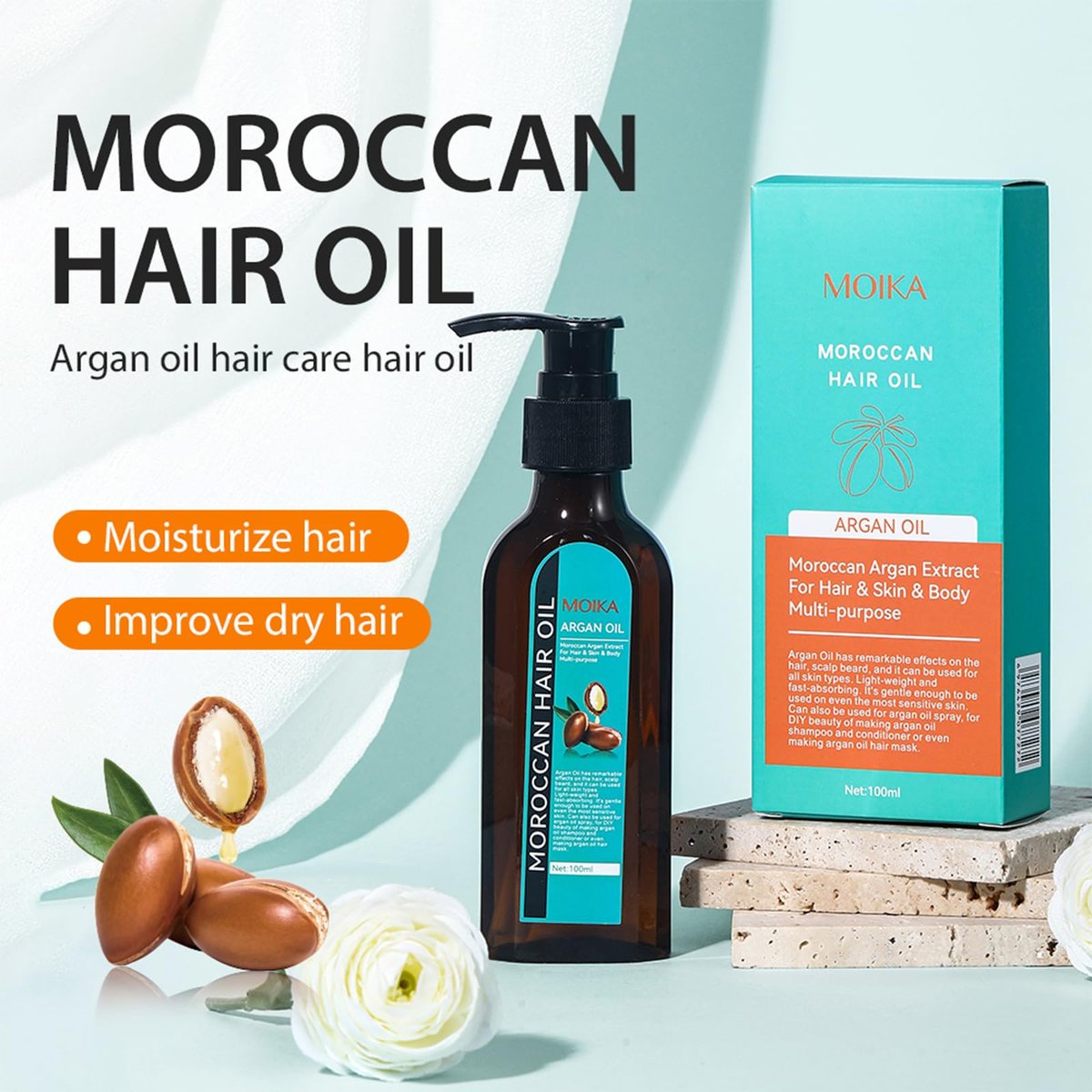 TRIMYFITER Moroccan Argan Oil Hair Serum - Natural Treatment for Frizzy, Dry, Damaged, Curly Hair with Heat Protectant Avelisse