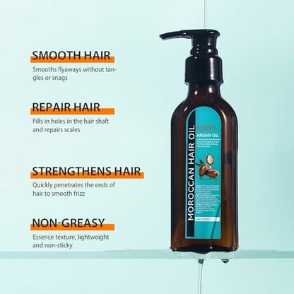 TRIMYFITER Moroccan Argan Oil Hair Serum - Natural Treatment for Frizzy, Dry, Damaged, Curly Hair with Heat Protectant Avelisse