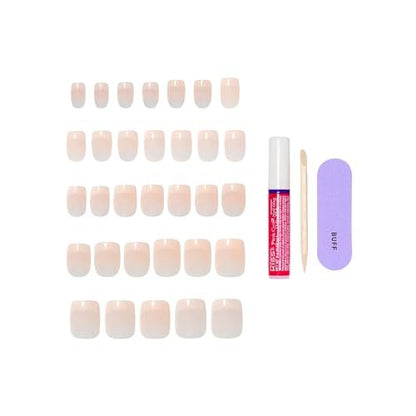 KISS CORE Press On Nails - 'Your Moment' Pink, Real Short Squoval Shape, 32 Nails with Glue & Tools