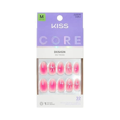Kiss Core Press On Nails 'My Time' - Pink Almond Medium, 32 Nails with Glue, File & Stick