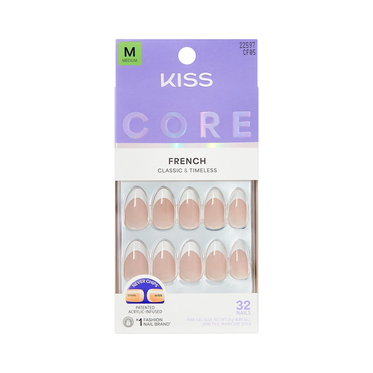 KISS CORE Press On Nails - Curiosity White Medium Almond - 32 Nails with Glue, File & Stick - görsel 1
