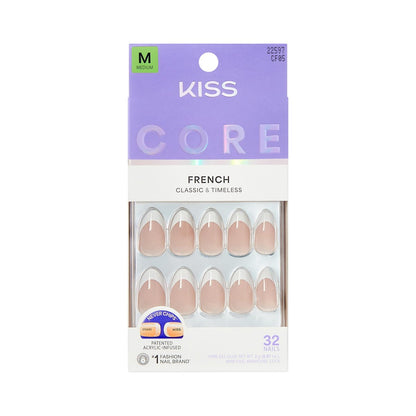 KISS CORE Press On Nails - Curiosity White Medium Almond - 32 Nails with Glue, File & Stick