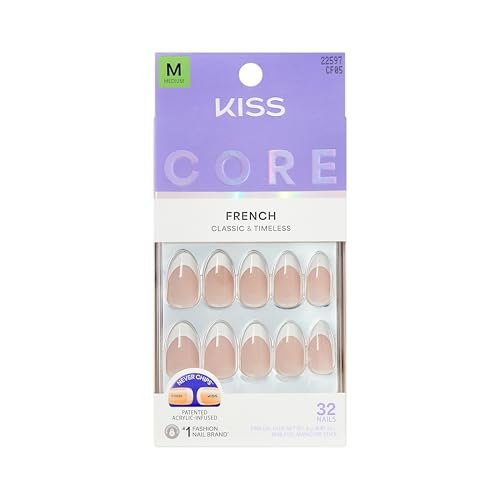 KISS CORE Press On Nails - Curiosity White Medium Almond - 32 Nails with Glue, File & Stick - görsel 2