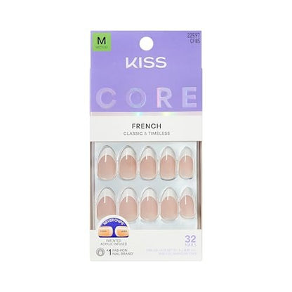 KISS CORE Press On Nails - Curiosity White Medium Almond - 32 Nails with Glue, File & Stick