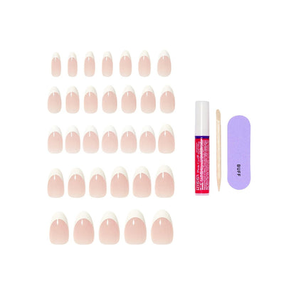 KISS CORE Press On Nails - Curiosity White Medium Almond - 32 Nails with Glue, File & Stick