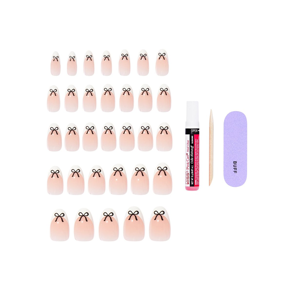 KISS Core Press On Nails 'Our Moment' - Beige Almond Medium 32-Piece Set with Glue & Tools Avelisse