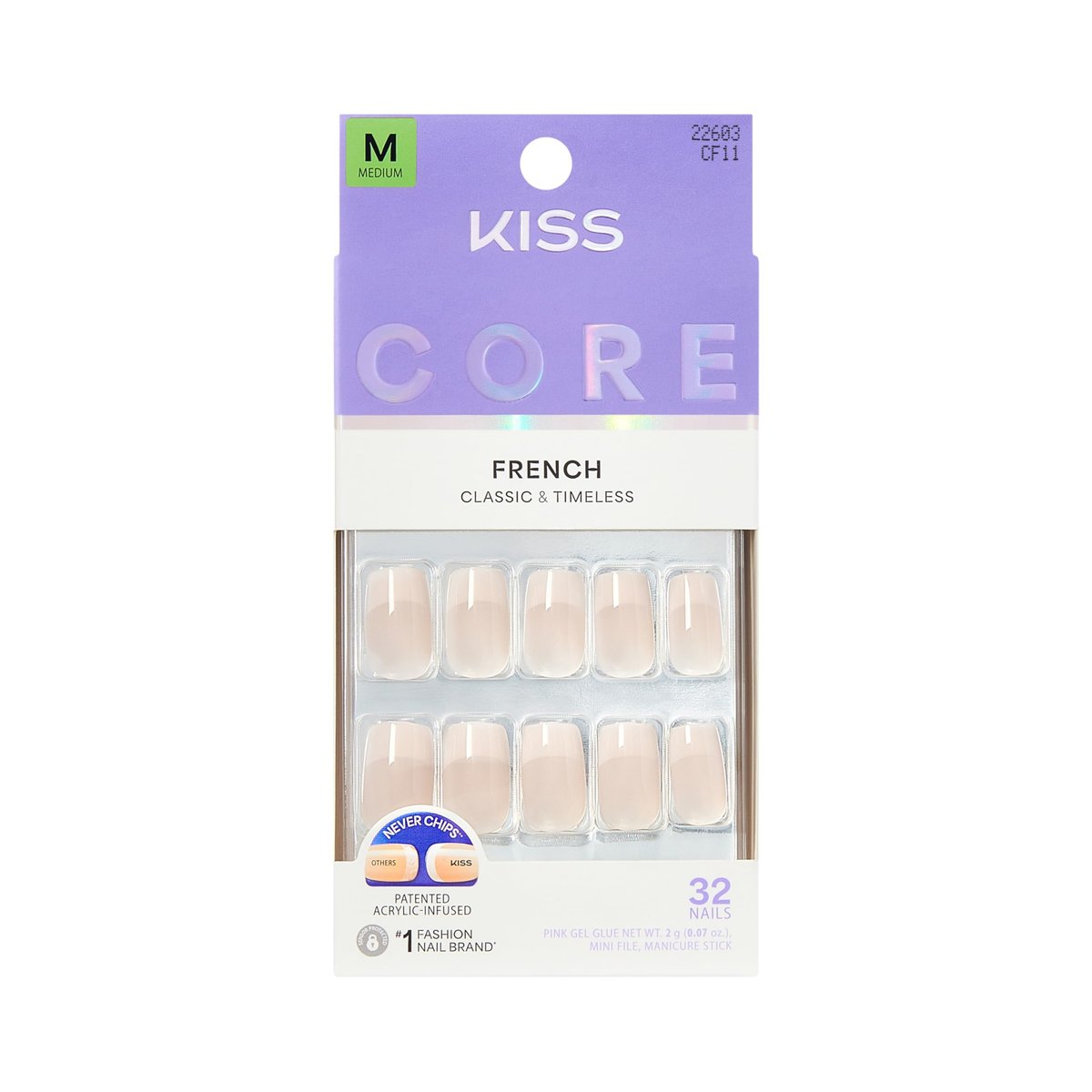 KISS Core Press On Nails - Scenario Pink Medium Squoval - 32 Nails with Glue & Tools Avelisse