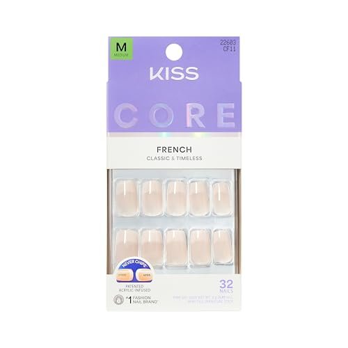 KISS Core Press On Nails - Scenario Pink Medium Squoval - 32 Nails with Glue & Tools Avelisse