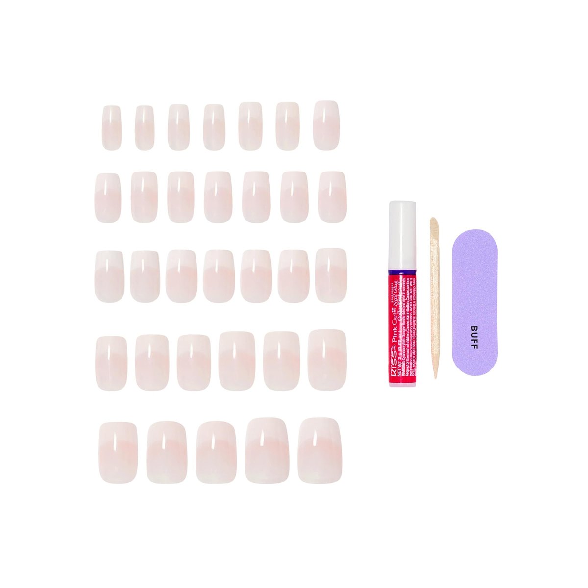 KISS Core Press On Nails - Scenario Pink Medium Squoval - 32 Nails with Glue & Tools Avelisse