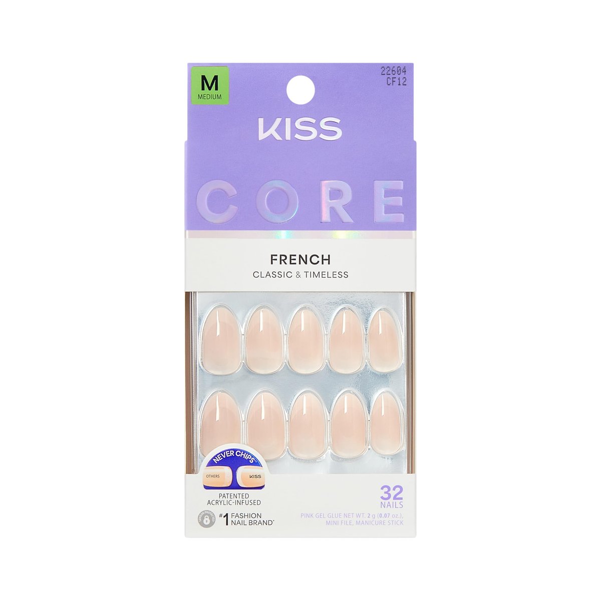 KISS Press On Nails 'Burble' - Pink Almond Medium - 32 Nails with Glue & Tools Avelisse