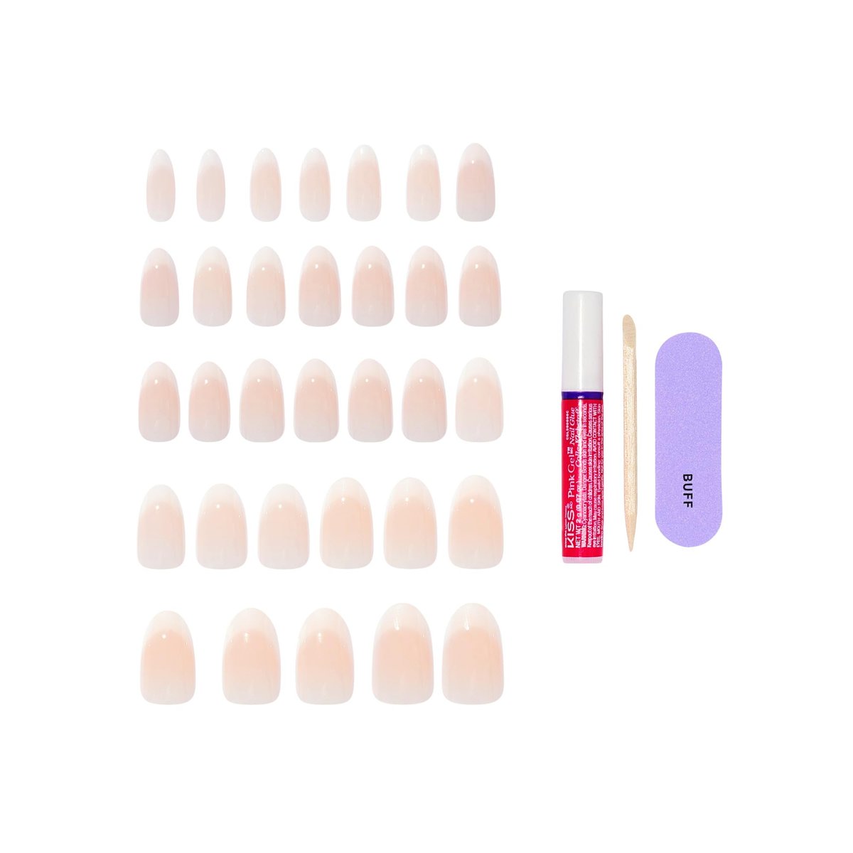 KISS Press On Nails 'Burble' - Pink Almond Medium - 32 Nails with Glue & Tools Avelisse