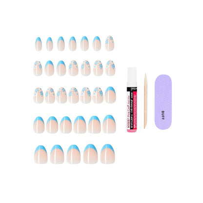 KISS Core Press On Nails 'Tune' – Short Almond Shape, Blue, 32 Nails with Glue & Tools Avelisse