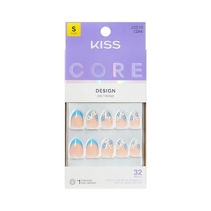 KISS Core Press On Nails 'Tune' – Short Almond Shape, Blue, 32 Nails with Glue & Tools Avelisse