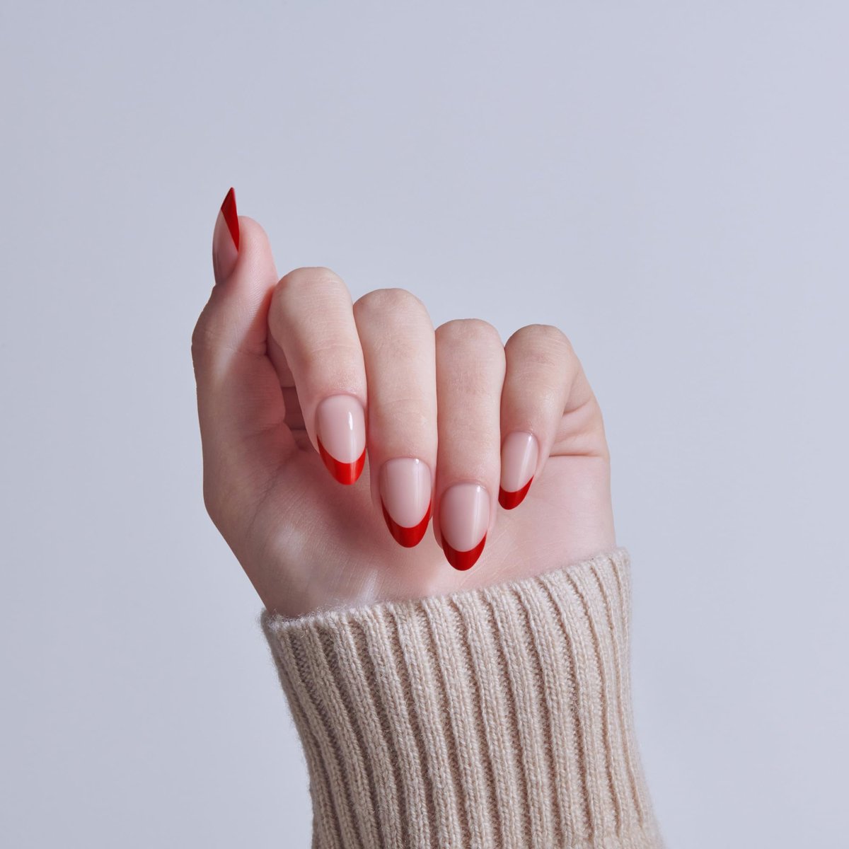 KISS Press On Nails 'Optimistic' - Red Almond Medium Size with Glue & Tools Avelisse