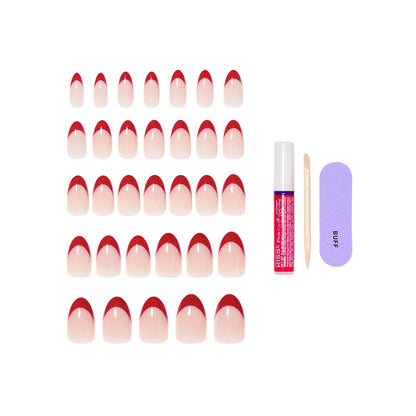 KISS Press On Nails 'Optimistic' - Red Almond Medium Size with Glue & Tools Avelisse