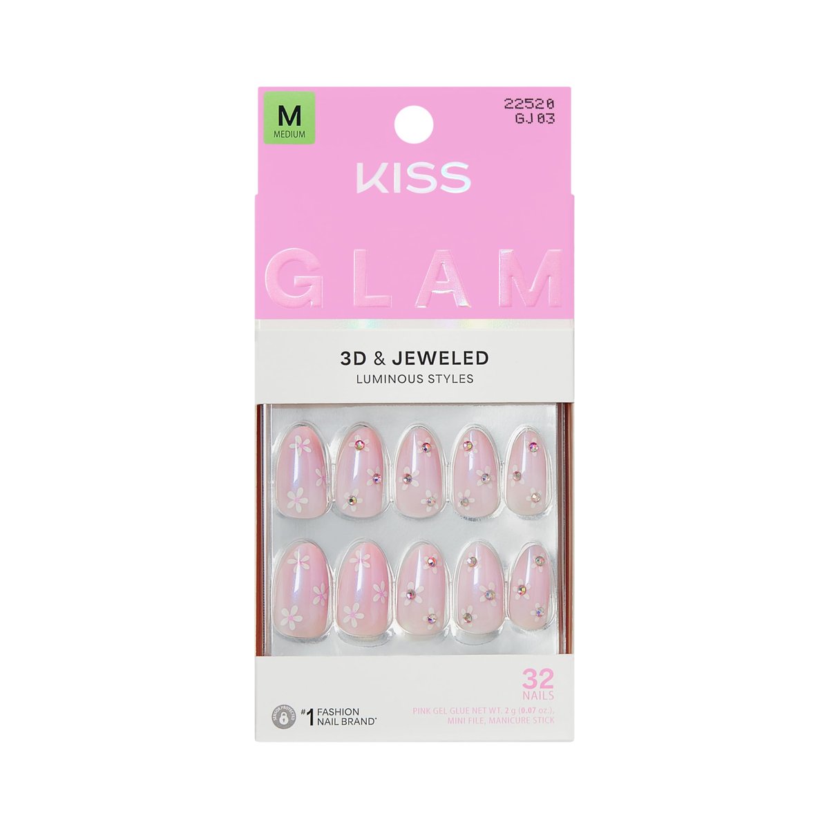 KISS Glam Press On Nails - Breeze of Bliss White Almond Medium - 32 Nails with Glue, File & Stick Avelisse