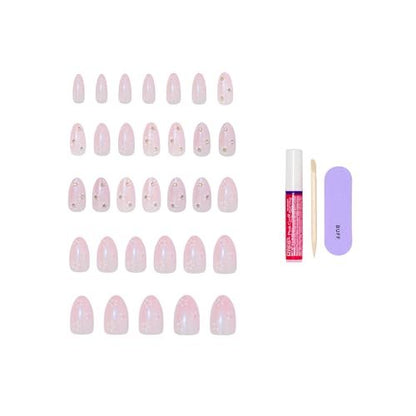 KISS Glam Press On Nails - Breeze of Bliss White Almond Medium - 32 Nails with Glue, File & Stick Avelisse