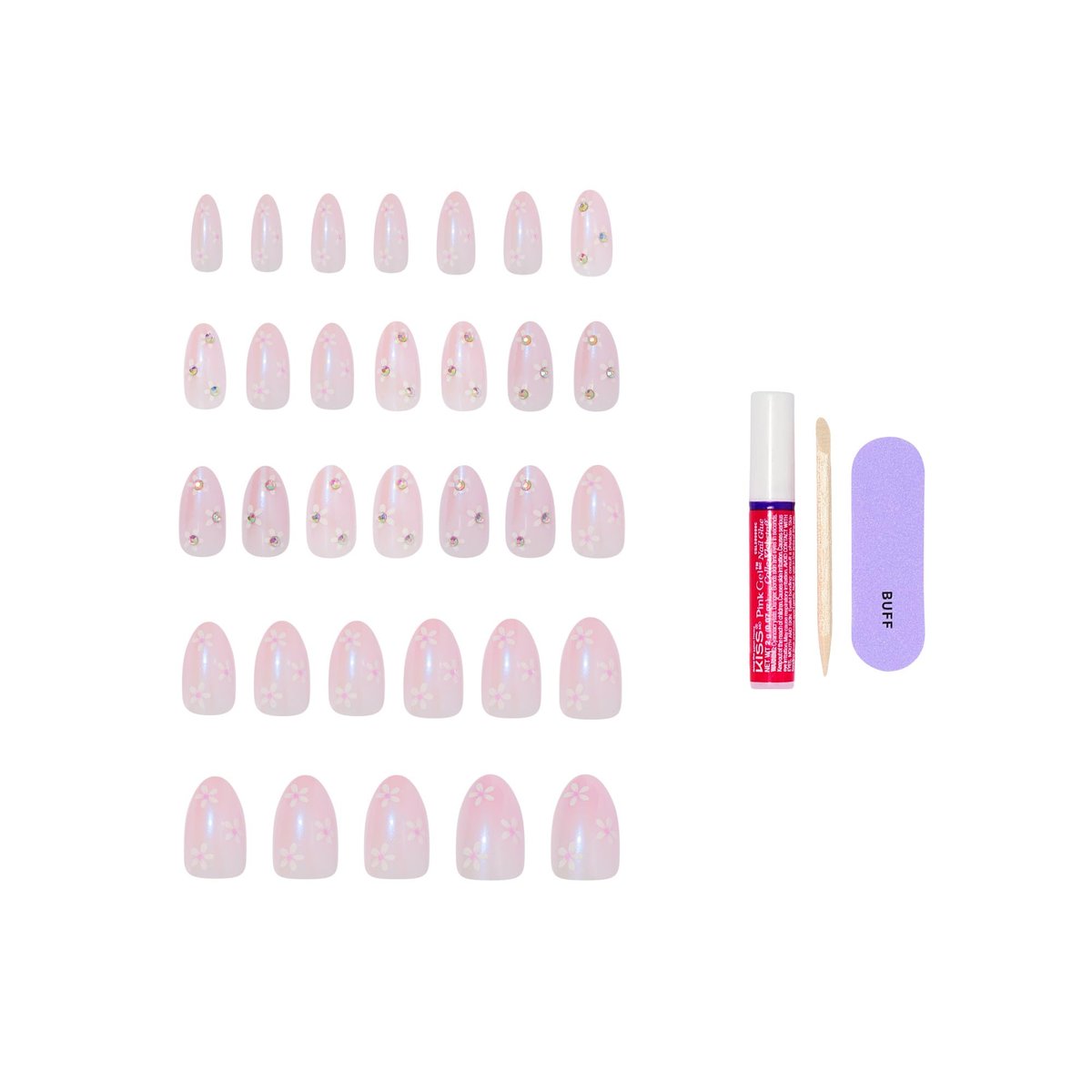KISS Glam Press On Nails - Breeze of Bliss White Almond Medium - 32 Nails with Glue, File & Stick Avelisse