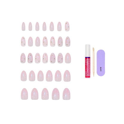 KISS Glam Press On Nails - Breeze of Bliss White Almond Medium - 32 Nails with Glue, File & Stick Avelisse
