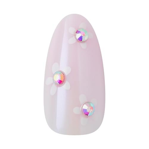KISS Glam Press On Nails - Breeze of Bliss White Almond Medium - 32 Nails with Glue, File & Stick Avelisse