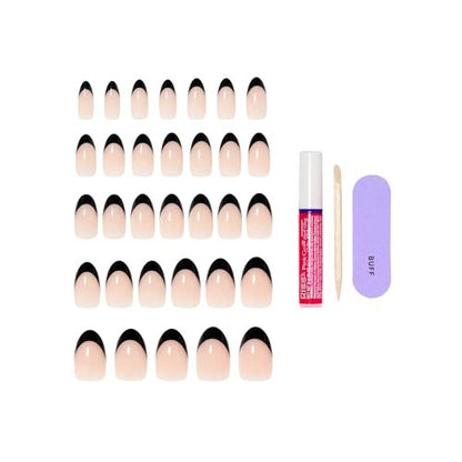KISS CORE Press On Nails - Full of Fun, Black, Medium Almond, 32 Nails with Glue & Tools