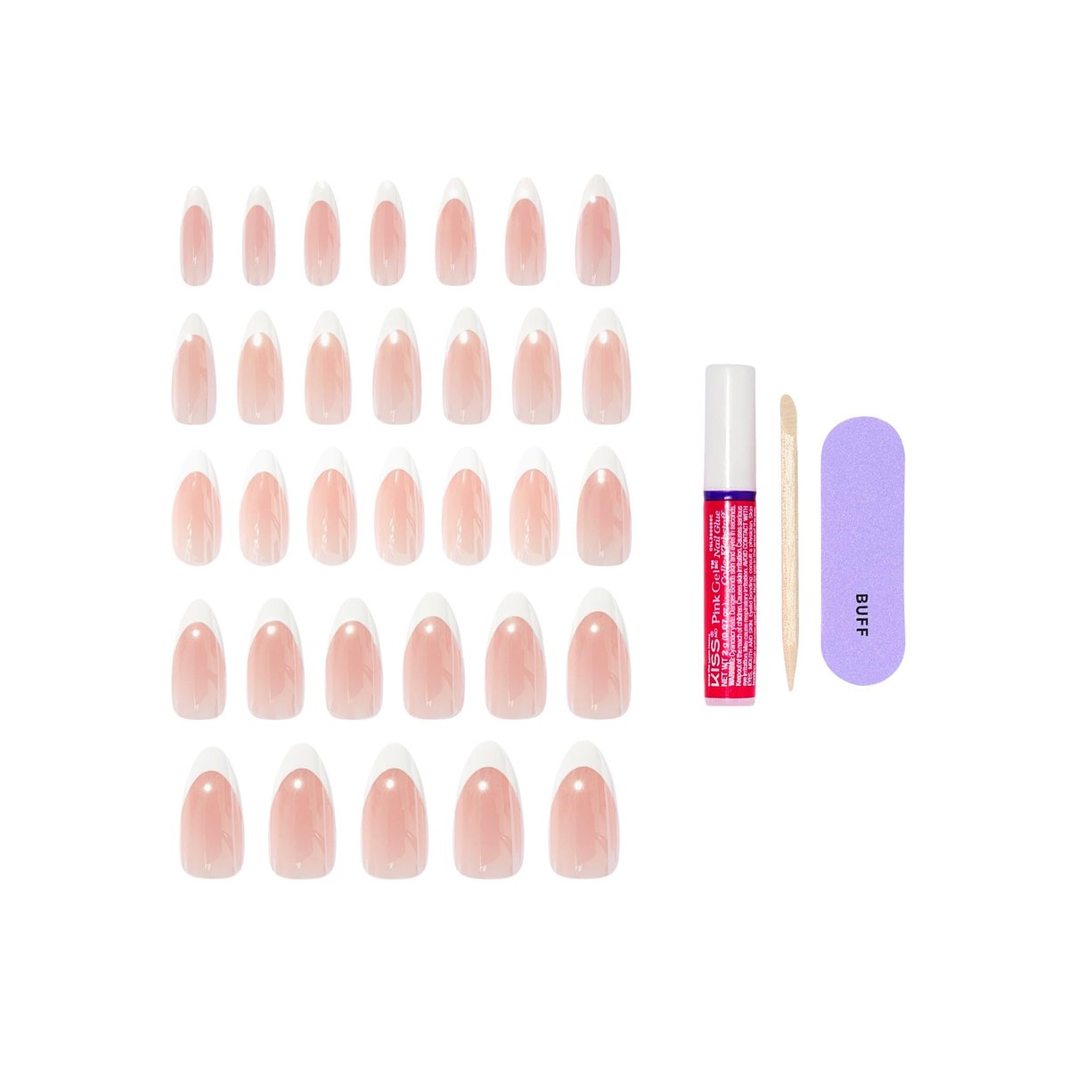 KISS Core Press On Nails 'Fascinating' - Long Almond White Acrylic Nails with Glue (32 Nails) - görsel 7