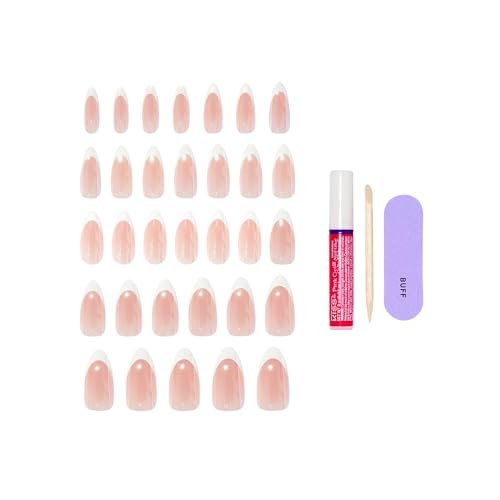 KISS Core Press On Nails 'Fascinating' - Long Almond White Acrylic Nails with Glue (32 Nails) - görsel 8