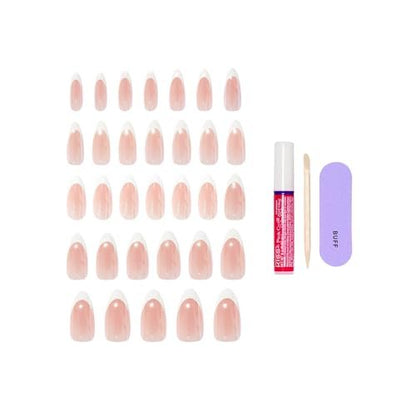 KISS Core Press On Nails 'Fascinating' - Long Almond White Acrylic Nails with Glue (32 Nails)