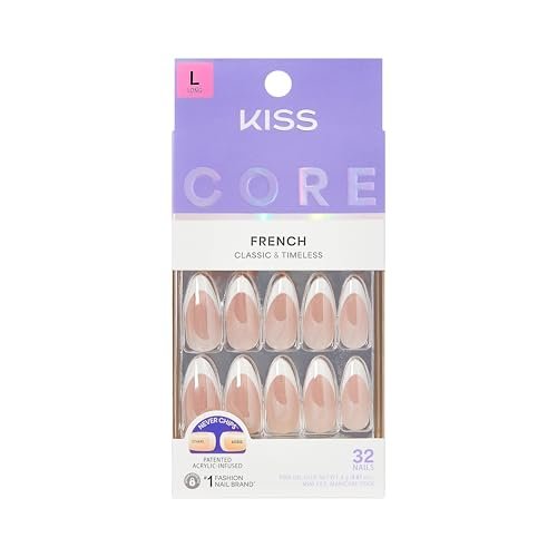 KISS Core Press On Nails 'Fascinating' - Long Almond White Acrylic Nails with Glue (32 Nails) - görsel 2