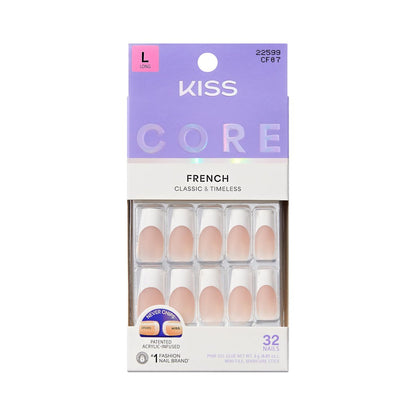 KISS CORE Press On Nails 'Every Minute' - White, Long Square Shape, 32 Nails + Glue & Tools