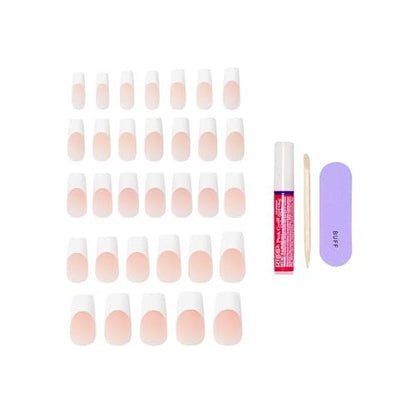 KISS CORE Press On Nails 'Every Minute' - White, Long Square Shape, 32 Nails + Glue & Tools