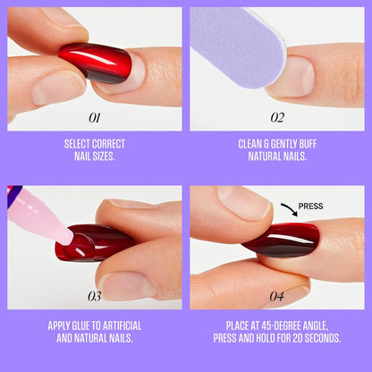 KISS CORE Press On Nails 'Every Minute' - White, Long Square Shape, 32 Nails + Glue & Tools