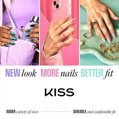 KISS Core Press On Nails - Scenario Pink Medium Squoval - 32 Nails with Glue & Tools Avelisse