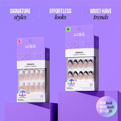 KISS CORE Press On Nails 'Every Minute' - White, Long Square Shape, 32 Nails + Glue & Tools