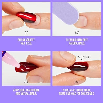 KISS CORE Press On Nails 'Every Minute' - White, Long Square Shape, 32 Nails + Glue & Tools