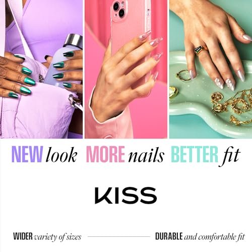 KISS Glam Press On Nails Zephyr - White Almond Medium 32-Piece Set with Glue Avelisse