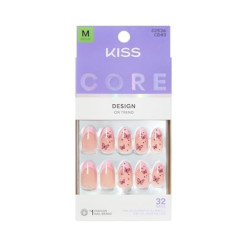 KISS Signature Press On Nails - Pink Almond Medium - 32 Nails with Glue & Tools Avelisse
