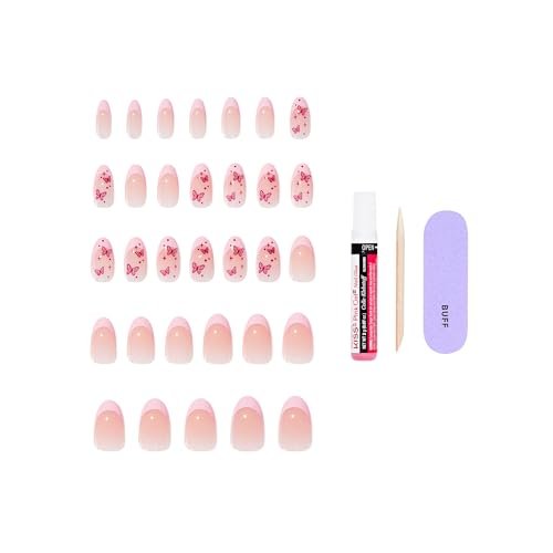 KISS Signature Press On Nails - Pink Almond Medium - 32 Nails with Glue & Tools Avelisse