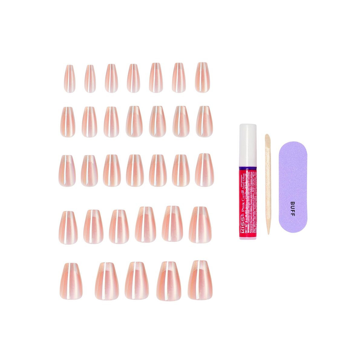 KISS Glam Press On Nails 'Dusk Mirage' - Beige Coffin Nails, Medium Size, 32 Pieces with Glue, Manicure Stick & Mini File Avelisse