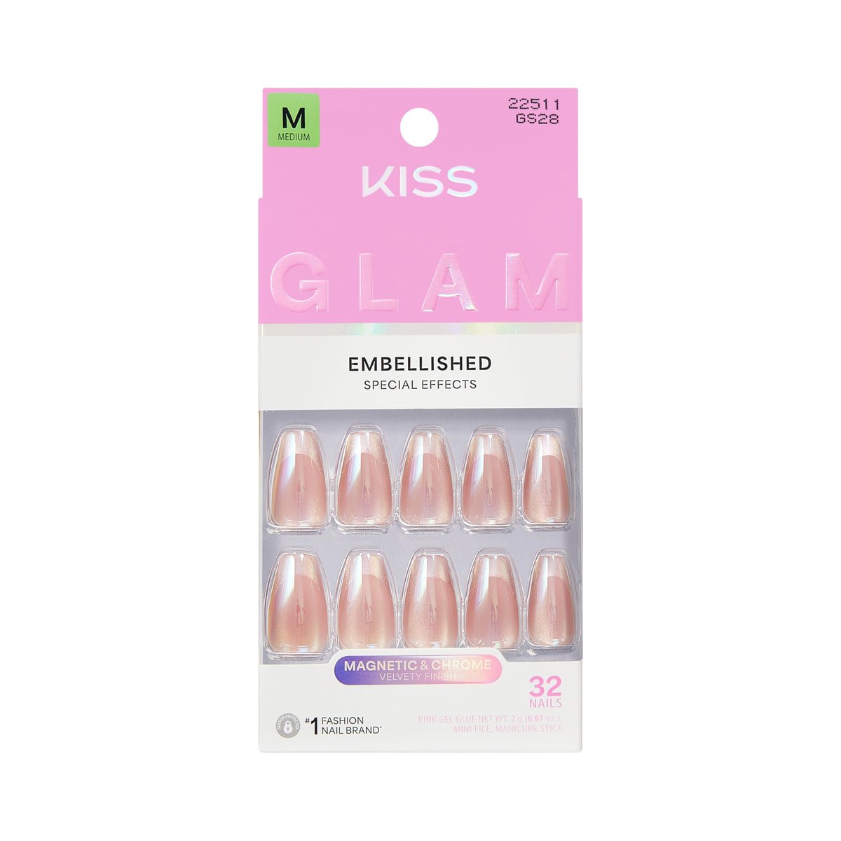 KISS Glam Press On Nails 'Dusk Mirage' - Beige Coffin Nails, Medium Size, 32 Pieces with Glue, Manicure Stick & Mini File Avelisse
