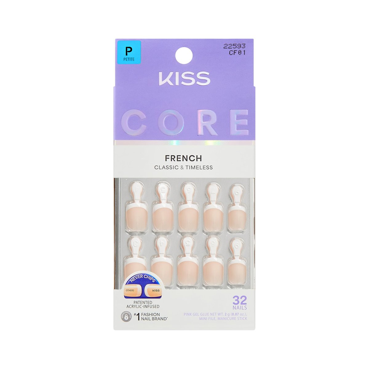 KISS CORE Press On Nails - 'Perfection' White Petite Squoval - 32 Nails with Glue, File & Stick - görsel 1