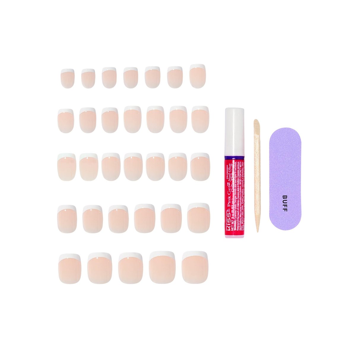 KISS CORE Press On Nails - 'Perfection' White Petite Squoval - 32 Nails with Glue, File & Stick - görsel 7