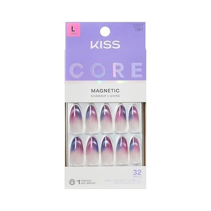 KISS Core Press On Nails 'Twinkling Stars' - Purple Long Almond Shape, 32 Nails with Glue & Tools
