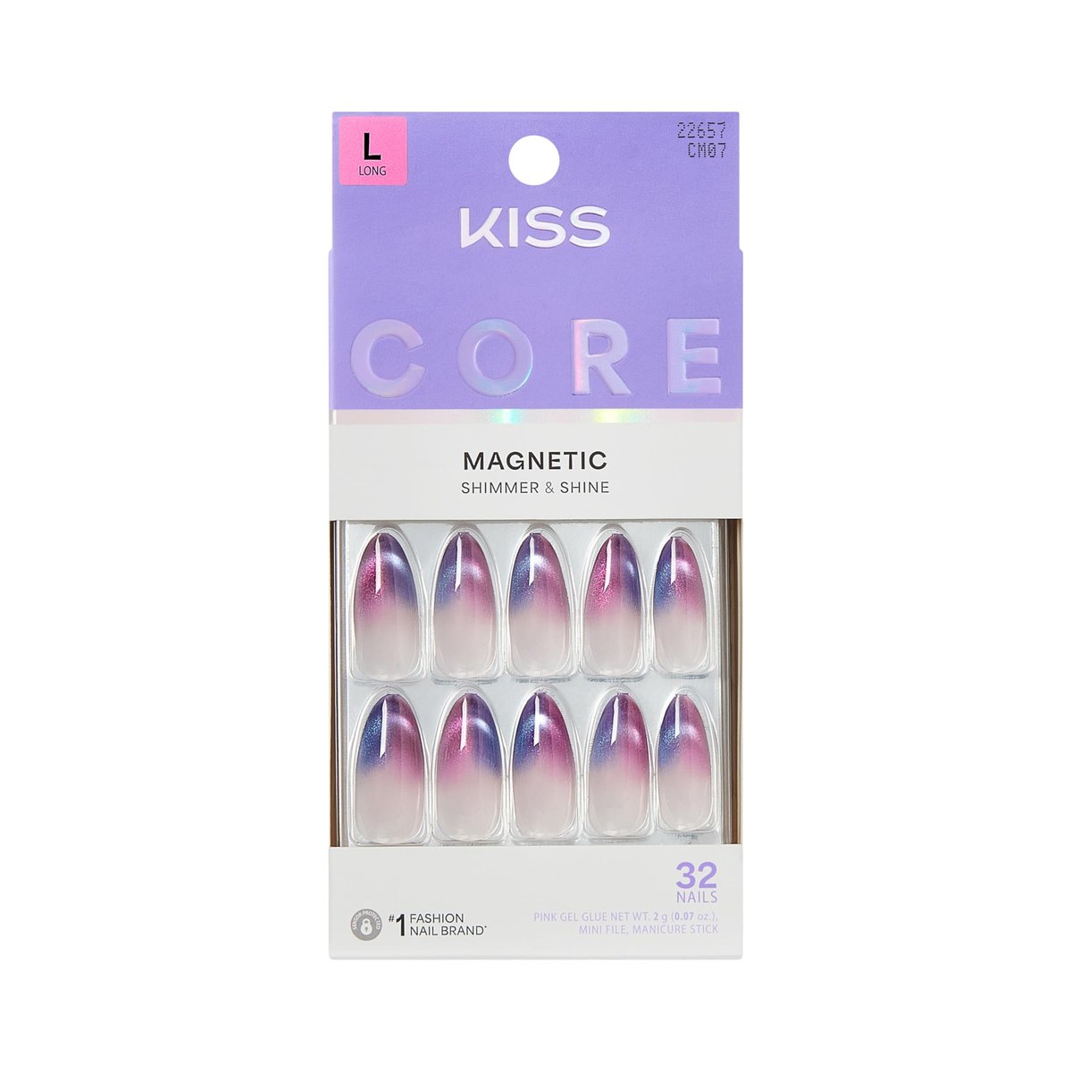 KISS Core Press On Nails 'Twinkling Stars' - Purple Long Almond Shape, 32 Nails with Glue & Tools - görsel 2