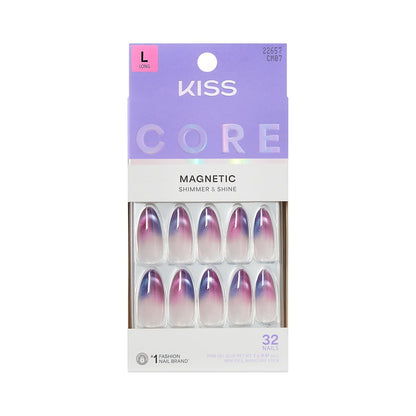KISS Core Press On Nails 'Twinkling Stars' - Purple Long Almond Shape, 32 Nails with Glue & Tools