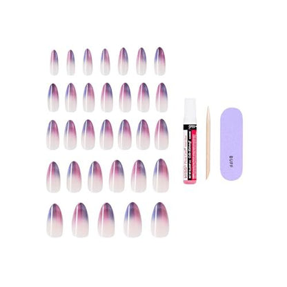 KISS Core Press On Nails 'Twinkling Stars' - Purple Long Almond Shape, 32 Nails with Glue & Tools