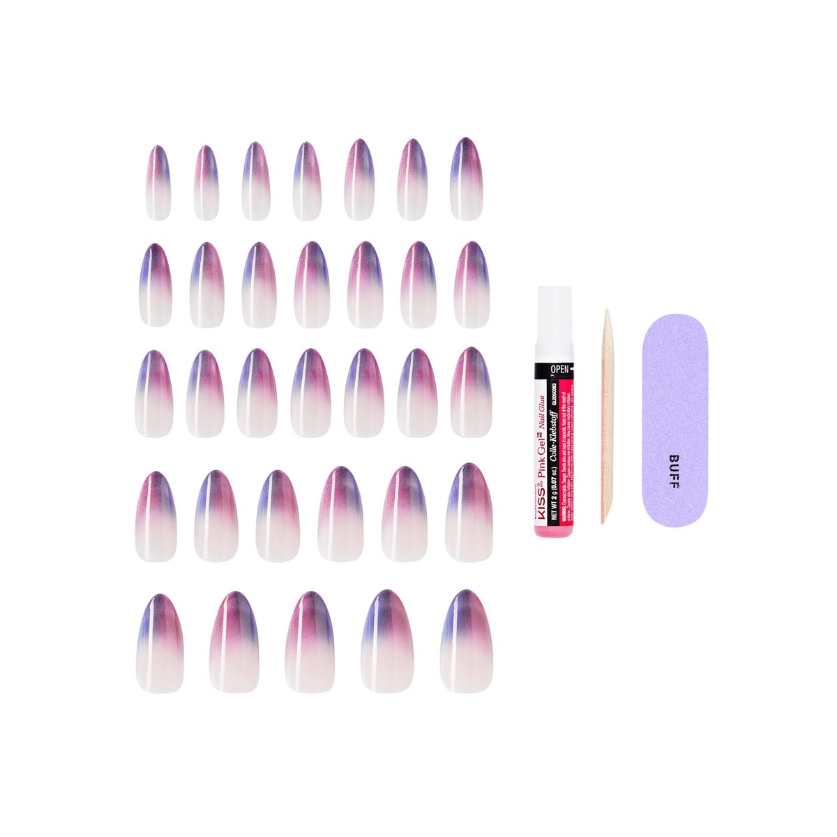 KISS Core Press On Nails 'Twinkling Stars' - Purple Long Almond Shape, 32 Nails with Glue & Tools - görsel 8