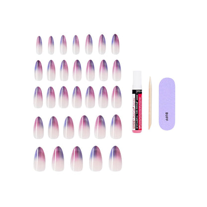 KISS Core Press On Nails 'Twinkling Stars' - Purple Long Almond Shape, 32 Nails with Glue & Tools